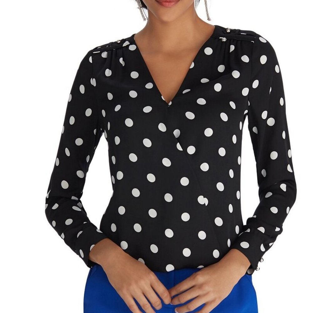 WHBM Polka Dot Surplice Blouse